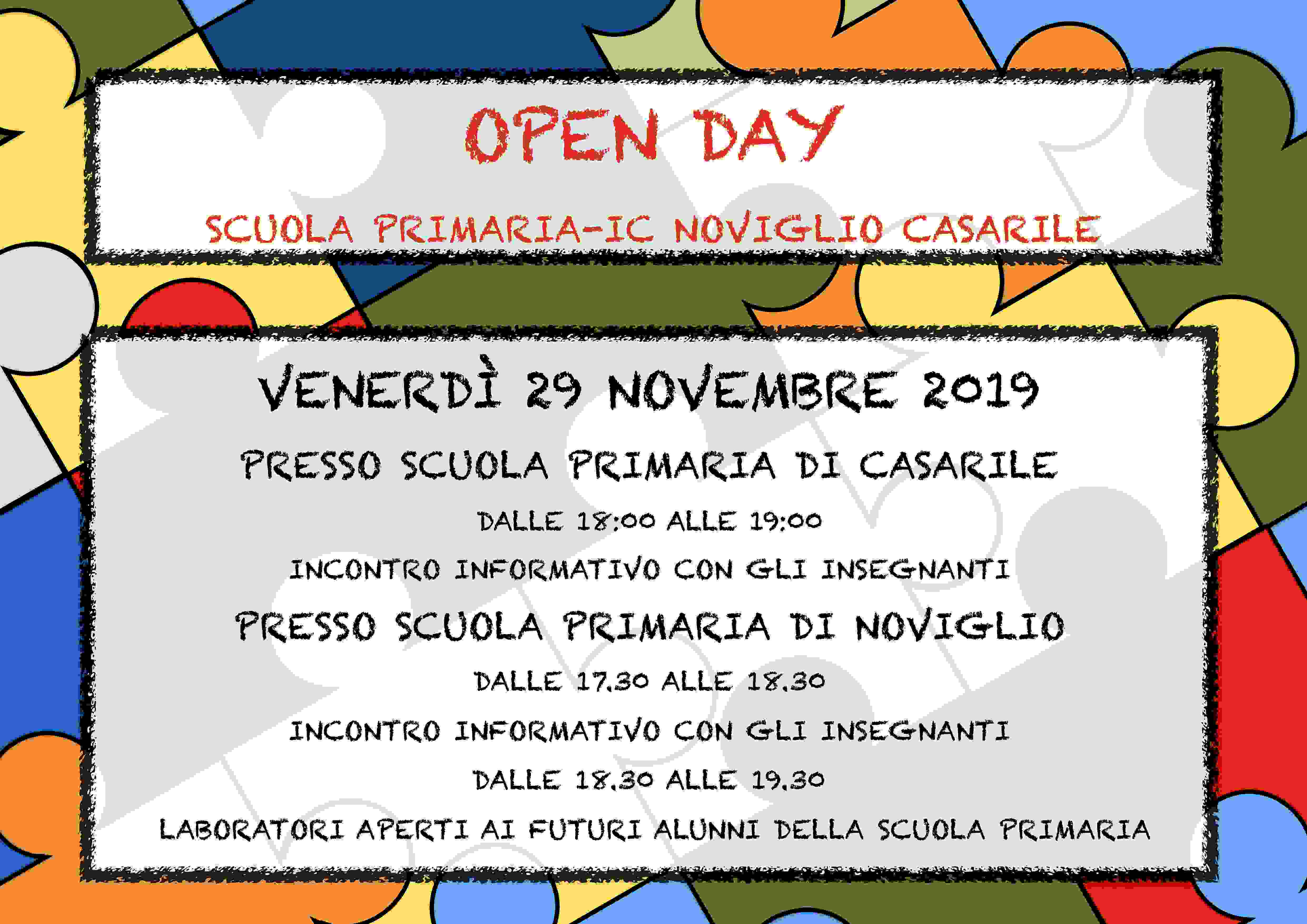 Locandina Open Day primaria Noviglio Casarile